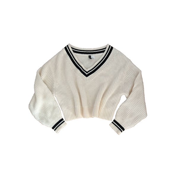 H&M ivory v-neck sweater knitted Y2K preppy style SIZE XS A001891 - Picture 3 of 8
